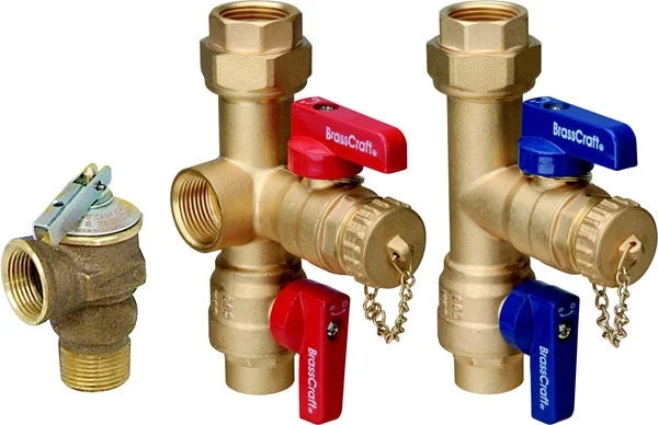 3/4" Sweat X 3/4" IPS Tankless Water Heater Service Valves with 200 000 BTU Pressure Relief Valve