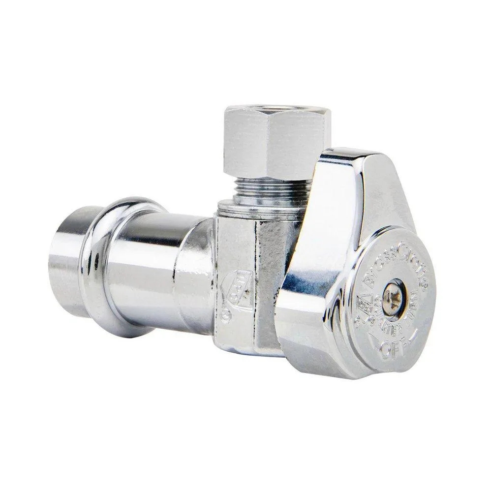1/2" Press Connect Inlet X 3/8" Compression Outlet Brass 1/4 Turn Angle Valve