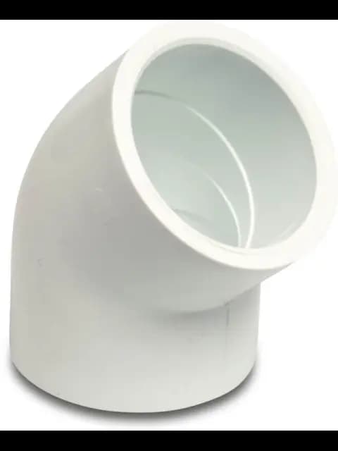 45 DEG BEND ANGLE; 2 INCH X 2 INCH; 2 INCH IPS SOLVENT WELD SOCKET X 2 INCH IPS SOLVENT WELD SOCKET END CONNECTION; 40 S SCHEDULE; PVC MATERIAL; ASTM D1784 MATERIAL SPECIFICATION; 140 DEG F TEMPERATURE RATING; 417 MODEL; APPROXIMATE WEIGHT 0.28 LB