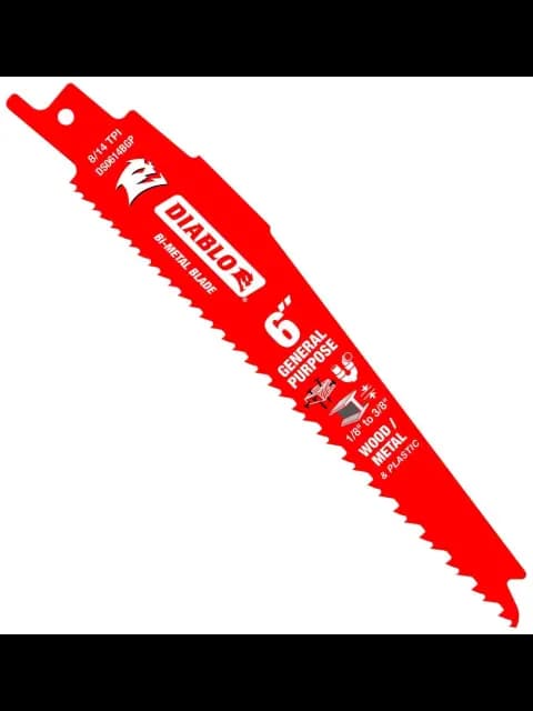Diablo DS0614BGP5 6" 8/14TPI Bi-Metal Reciprocating Saw Blades for General Purpose Cuts (5-pk)